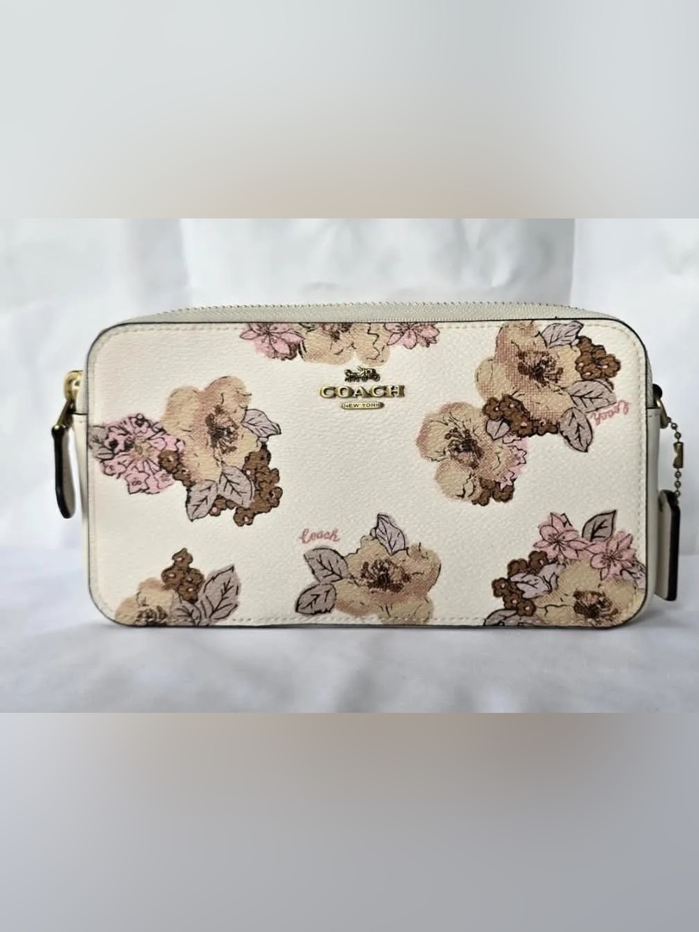 Coach Bag Kira Crossbody Floral Bouquet Print Chalk Leather 89273